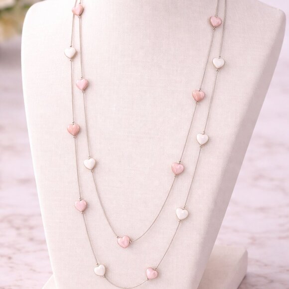 Jewelry - 18” Heart Necklace with Pink & Silver Accents